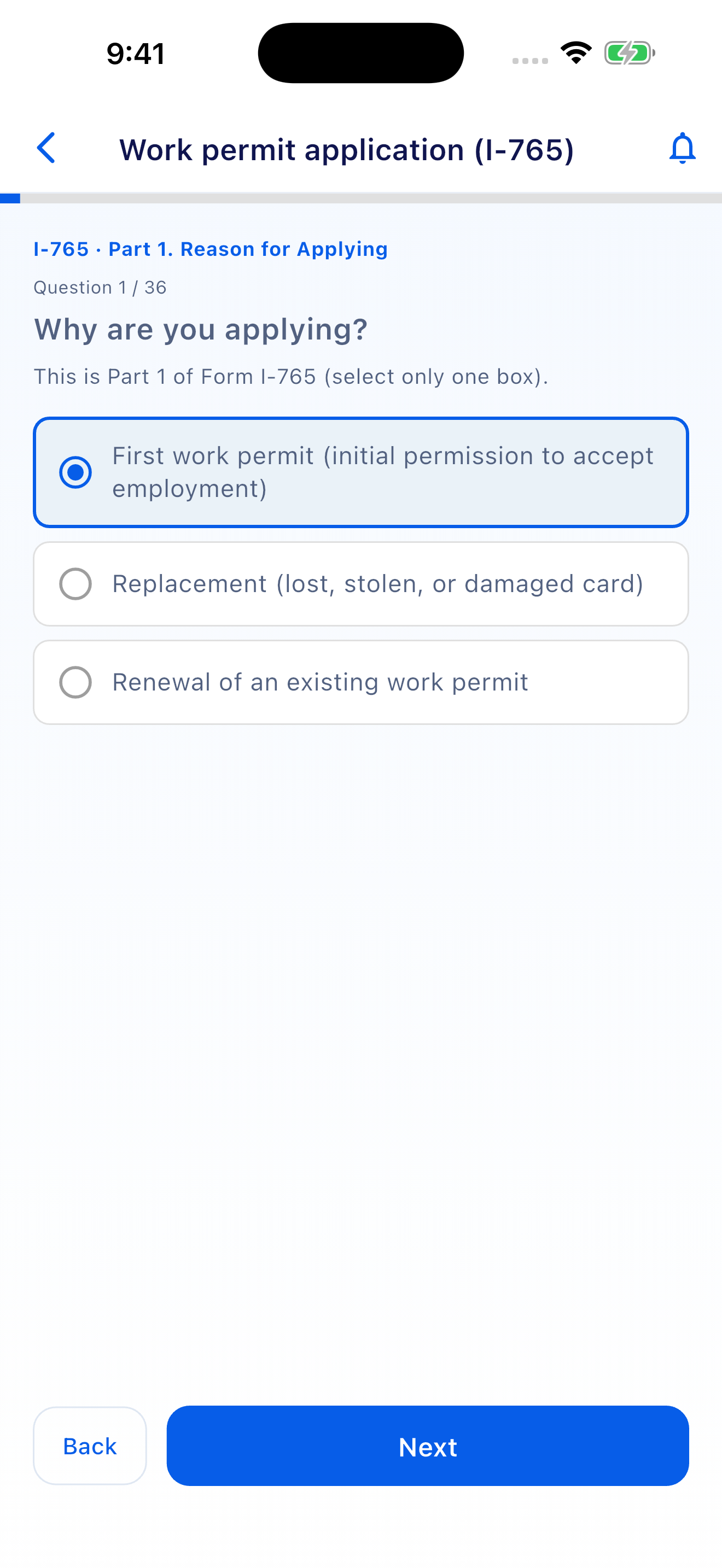 Guided form with fictional answers and preparation progress